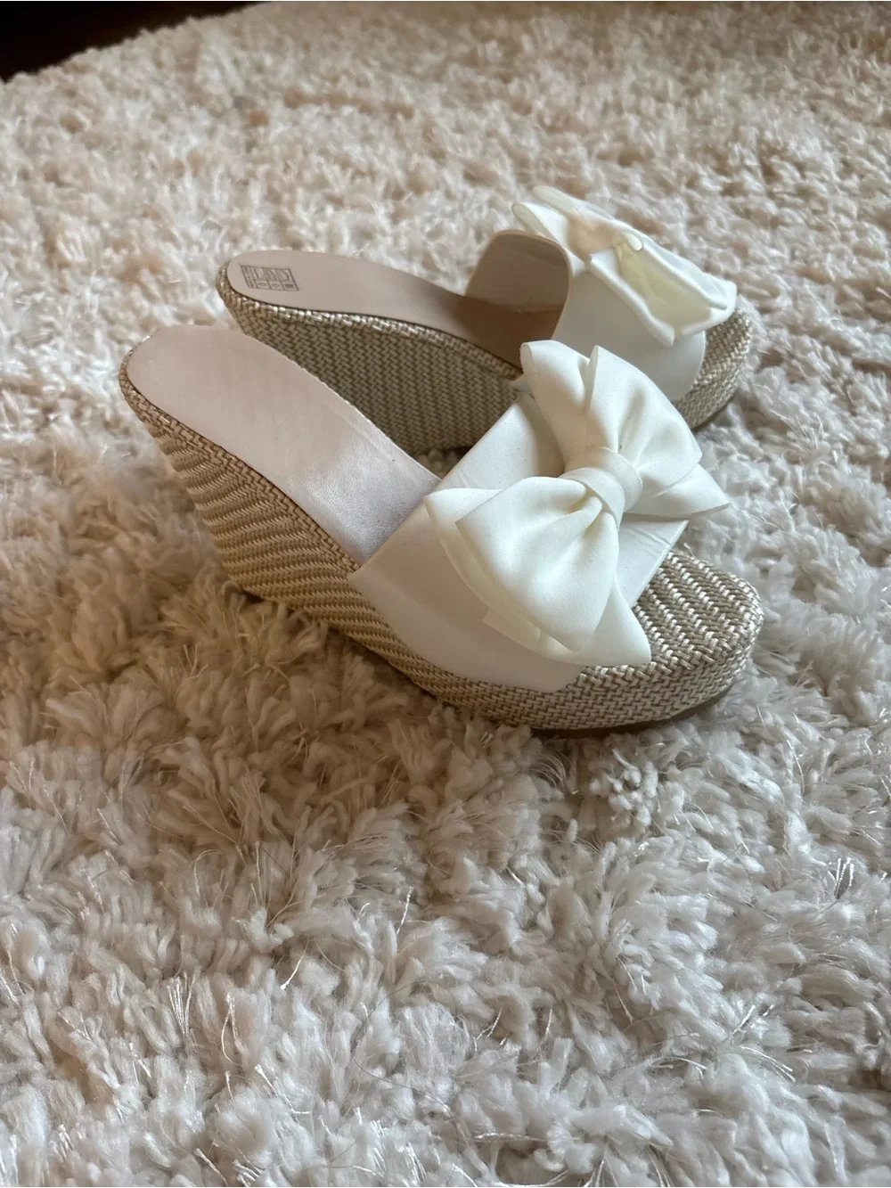 White Bow Wedge Sandals - Women